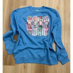Glitter Nutcracker Blue Graphic‎ Sweatshirt Toy Soldier Christmas Crewneck